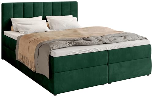 BROMARKT Boxspringbett mit Bettkasten Polsterbett mit Bonell-Matratze und Topper Doppelbett mit Stauraum Bett für Schlafzimmer gepolstertes Kopfteil Denver 160x200 Härtegrad H3 Samtstoff Grün von BROMARKT