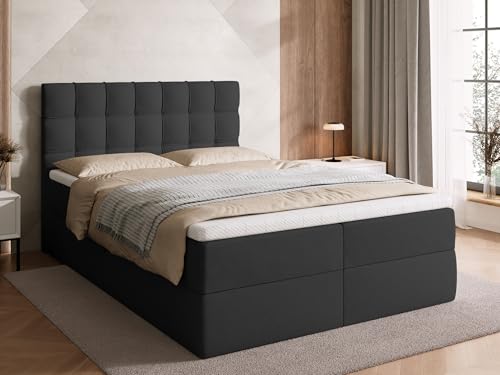 BROMARKT Boxspringbett mit Bettkasten Polsterbett mit Bonell-Matratze und Topper Doppelbett mit Stauraum Bett für Schlafzimmer gepolstertes Kopfteil Detroit 140x200 Härtegrad H3 Samtstoff Dunkelgrau von BROMARKT