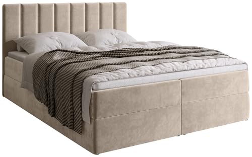 BROMARKT Boxspringbett Denver 140x200 cm - Doppelbett mit Bonell Matratze - Modern Boxspringbett - Polsterbett mit Bettkasten und Gepolsterte Kopfstütze - Beige BROMARKT Boxspringbett Denver 140x200 cm - Doppelbett mit Bonell Matratze - Modern Boxspringbett - Polsterbett mit Bettkasten und Gepolsterte Kopfstütze - Beige von BROMARKT