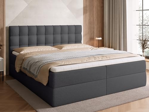 BROMARKT Boxspringbett Detroit 180x200 cm - Doppelbett mit Bonell Matratze - Modern Boxspringbett - Polsterbett mit Bettkasten und Gepolsterte Kopfstütze Dunkelgrau von BROMARKT