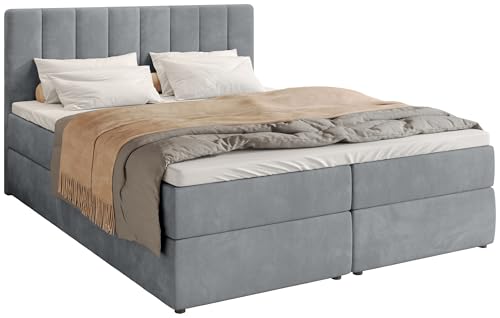 BROMARKT Boxspringbett mit Bettkasten Polsterbett mit Bonell-Matratze und Topper Doppelbett mit Stauraum Bett für Schlafzimmer gepolstertes Kopfteil Denver 140x200 Härtegrad H3 Samtstoff Grau von BROMARKT
