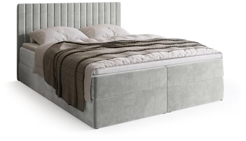 BROMARKT Boxspringbett mit Bettkasten Polsterbett mit Bonell-Matratze und Topper Doppelbett mit Stauraum Bett für Schlafzimmer gepolstertes Kopfteil Dream 180x200 Härtegrad H3 Samtstoff Grau von BROMARKT