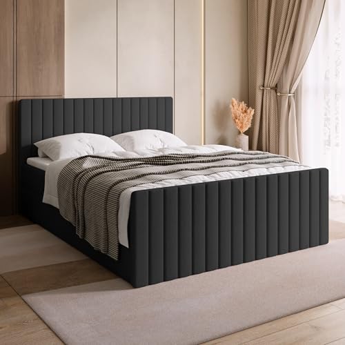 BROMARKT Boxspringbett mit Matratze Bett 140x200 Dunkelgrau Doppelbett mit Topper Boxbett mit Stauraum Polsterbett mit Bettkasten Kopfteil Dream Duo Härtegrad H3 von BROMARKT