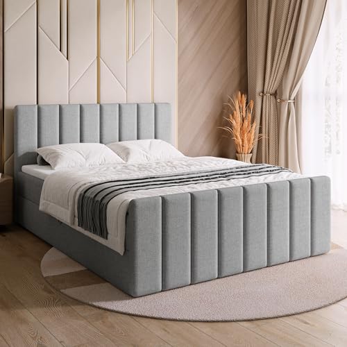 BROMARKT Boxspringbett mit Matratze Bett 140x200 Grau Doppelbett mit Topper Boxbett mit Stauraum Polsterbett mit Bettkasten Kopfteil Denver Duo Härtegrad H3 von BROMARKT