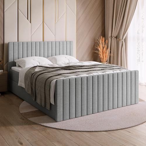 BROMARKT Boxspringbett mit Matratze Bett 140x200 Grau Doppelbett mit Topper Boxbett mit Stauraum Polsterbett mit Bettkasten Kopfteil Dream Duo Härtegrad H3 von BROMARKT