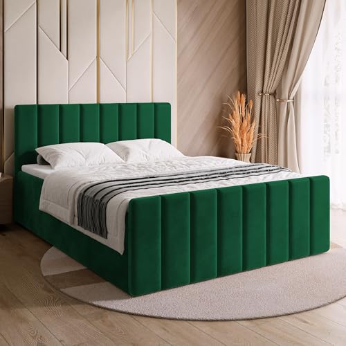 BROMARKT Boxspringbett mit Matratze Bett 140x200 Grün Doppelbett mit Topper Boxbett mit Stauraum Polsterbett mit Bettkasten Kopfteil Denver Duo Härtegrad H3 von BROMARKT