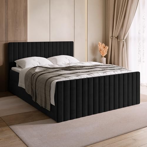 BROMARKT Boxspringbett mit Matratze Bett 140x200 Schwarz Doppelbett mit Topper Boxbett mit Stauraum Polsterbett mit Bettkasten Kopfteil Dream Duo Härtegrad H3 von BROMARKT