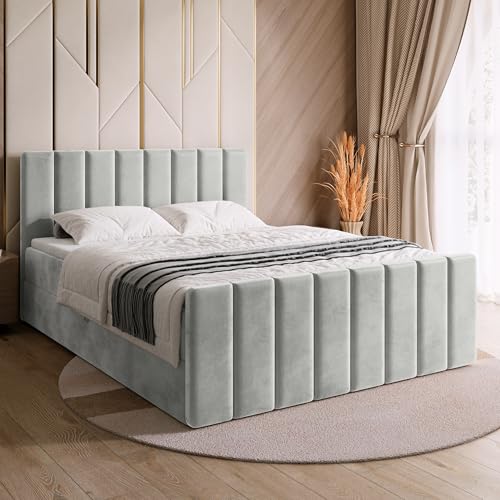 BROMARKT Boxspringbett mit Matratze Bett 160x200 Hellgrau Doppelbett mit Topper Boxbett mit Stauraum Polsterbett mit Bettkasten Kopfteil Denver Duo Härtegrad H3 von BROMARKT