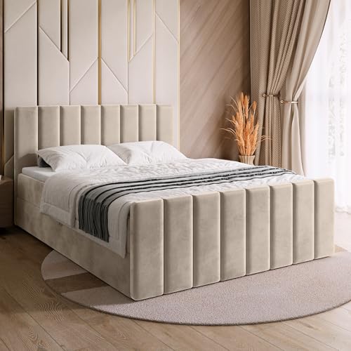 BROMARKT Boxspringbett mit Matratze Bett 180x200 Beige Doppelbett mit Topper Boxbett mit Stauraum Polsterbett mit Bettkasten Kopfteil Denver Duo Härtegrad H3 von BROMARKT