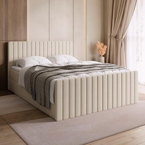 BROMARKT Boxspringbett mit Matratze Bett 180x200 Beige Doppelbett mit Topper Boxbett mit Stauraum Polsterbett mit Bettkasten Kopfteil Dream Duo Härtegrad H3 von BROMARKT