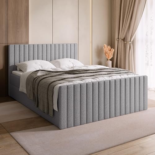 BROMARKT Boxspringbett mit Matratze Bett 180x200 Hellgrau Doppelbett mit Topper Boxbett mit Stauraum Polsterbett mit Bettkasten Kopfteil Dream Duo Härtegrad H3 von BROMARKT
