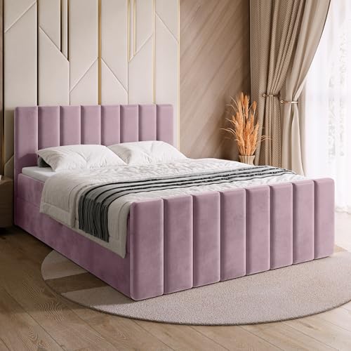 BROMARKT Boxspringbett mit Matratze Bett 180x200 Puderrosa Doppelbett mit Topper Boxbett mit Stauraum Polsterbett mit Bettkasten Kopfteil Denver Duo Härtegrad H3 von BROMARKT
