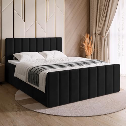 BROMARKT Boxspringbett mit Matratze Bett 180x200 Schwarz Doppelbett mit Topper Boxbett mit Stauraum Polsterbett mit Bettkasten Kopfteil Denver Duo Härtegrad H3 von BROMARKT