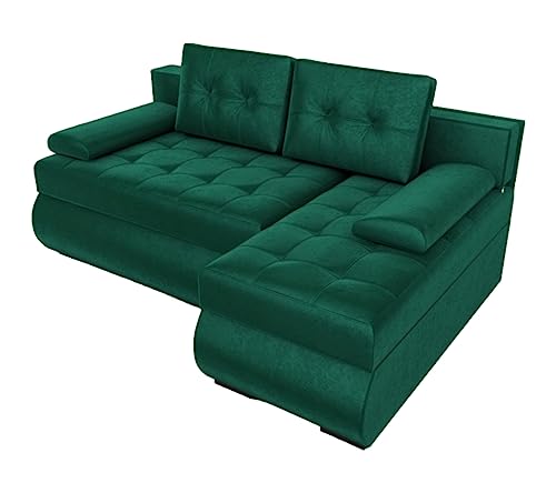 BROMARKT Ecksofa KASTELL 2 L-Form Schlafsofa Wohnlandschaft Links/Rechts Couch, Bettkasten,Schlaffunktion,viele Farbvarianten (Rechts, Monolith 37 – Grün, h80 x t141 x b200 cm) von BROMARKT