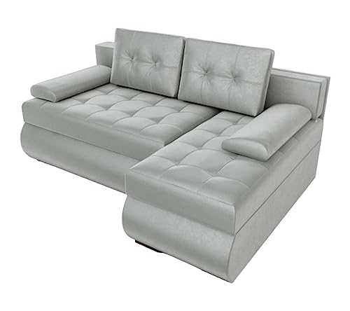 BROMARKT Ecksofa KASTELL 2 L-Form Schlafsofa Wohnlandschaft Links/Rechts Couch, Bettkasten,Schlaffunktion,viele Farbvarianten (Rechts, Monolith 84 – Helllgrau, h80 x t141 x b200 cm) von BROMARKT
