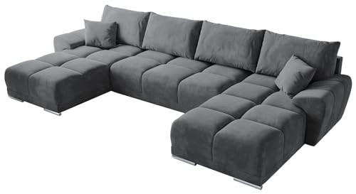 BROMARKT Ecksofa mit Schlaffunktion 372x184x85 cm - Kollektion NUBES U - Wohnlandschaft U Form - Eckcouch mit Bettkassen - Sofa U Form- Sofa 5-7 Sitzer - Hellgrau von BROMARKT