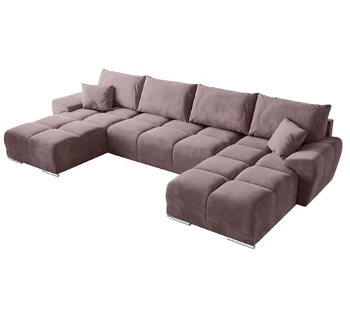 BROMARKT Ecksofa mit Schlaffunktion 372x184x85 cm - Kollektion NUBES U - Wohnlandschaft U Form - Eckcouch mit Bettkassen - Sofa U Form- Sofa 5-7 Sitzer - Puderrosa von BROMARKT
