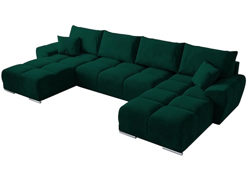 BROMARKT Ecksofa mit Schlaffunktion 372x184x85 cm - Kollektion NUBES U - Wohnlandschaft U Form - Kollektion - Eckcouch mit Bettkassen - Sofa U Form- Sofa 5-7 Sitzer - Dunkelgrün von BROMARKT