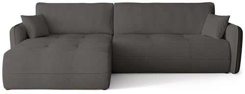 BROMARKT Ecksofa mit Schlaffunktion Couch mit Bettkasten Wohnzimmer Möbel Freistehend Wellenfedern Schlafsofa Sofa Boucle Wohnlandschaft L Form 3 Sitzer 263x150x85 cm Dunkelgrau von BROMARKT