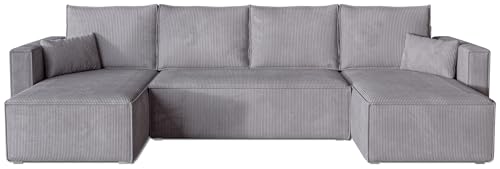 BROMARKT Ecksofa mit Schlaffunktion Sofa Cord Eckcouch mit Bettkasten Wohnzimmer Möbel U Form Couch gästebett Sofa Kissen groß 305x145x74 cm Hellgrau BROMARKT Ecksofa mit Schlaffunktion Sofa Cord Eckcouch mit Bettkasten Wohnzimmer Möbel U Form Couch gästebett Sofa Kissen groß 305x145x74 cm Hellgrau von BROMARKT