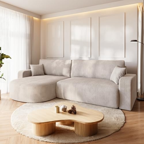 BROMARKT Ecksofa mit Schlaffunktion und Bettkasten Cordstoff Sofa Dreisitzer Schlafsofa Eckcouch Relaxsofa für Wohnzimmer Wohnlandschaft L-Form Bisk 275x170x85cm Creme von BROMARKT
