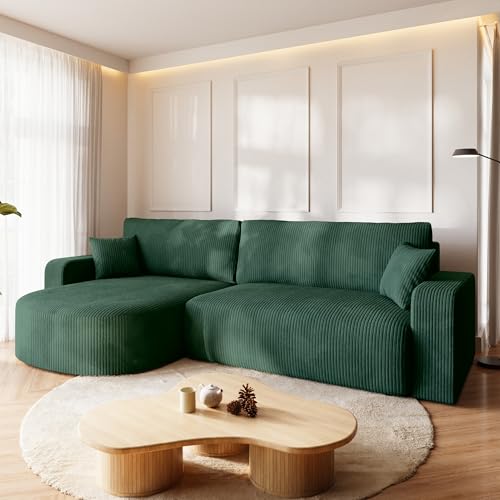 BROMARKT Ecksofa mit Schlaffunktion und Bettkasten Cordstoff Sofa Dreisitzer Schlafsofa Eckcouch Relaxsofa für Wohnzimmer Wohnlandschaft L-Form Bisk 275x170x85cm Dunkelgrün von BROMARKT