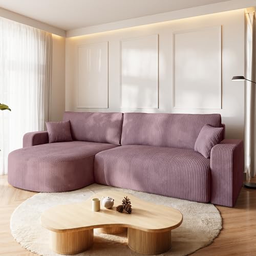 BROMARKT Ecksofa mit Schlaffunktion und Bettkasten Cordstoff Sofa Dreisitzer Schlafsofa Eckcouch Relaxsofa für Wohnzimmer Wohnlandschaft L-Form Bisk 275x170x85cm Puderrosa von BROMARKT