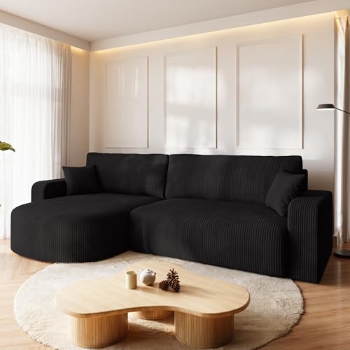 BROMARKT Ecksofa mit Schlaffunktion und Bettkasten Cordstoff Sofa Dreisitzer Schlafsofa Eckcouch Relaxsofa für Wohnzimmer Wohnlandschaft L-Form Bisk 275x170x85cm Schwarz von BROMARKT