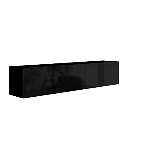 BROMARKT Premium Hängeschrank Horizontal 105x35x32 cm - Hängeschrank für Wohnzimmer, Schlafzimmer - Wandschrank Hängend - Platzsparende Hängeschränke - Hochglanz - Schwarz von BROMARKT