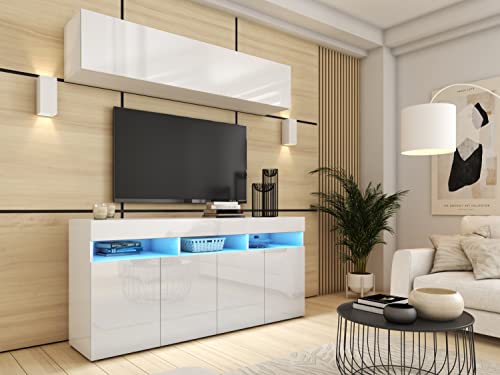 BROMARKT Premium Wohnwand Wohnzimmer Set 2 Teile - Wohnzimmer Schrank - Wohnzimmer Möbel mit Kommode - Wohnwand Modern - Wohnzimmerschrank Komplett Möbel - Hochglanz Weiß von BROMARKT
