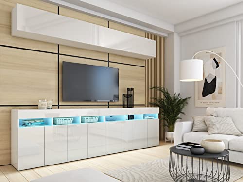 BROMARKT Premium Wohnwand - Modernes Wohnzimmer Set mit 4 Teilen, Hochglanz Weiß von BROMARKT