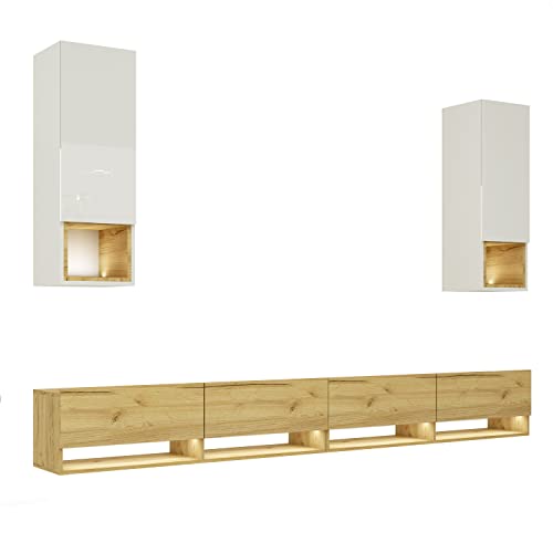 BROMARKT Premium Wohnwand Wohnzimmer Set 4 Teile - Wohnzimmer Schrank - Wohnzimmer Möbel mit Säule mit Regalen - Wohnwand Modern - Wohnzimmerschrank Komplett Möbel - Hochglanz Weiß und Eiche Craft BROMARKT Premium Wohnwand Wohnzimmer Set 4 Teile - Wohnzimmer Schrank - Wohnzimmer Möbel mit Säule mit Regalen - Wohnwand Modern - Wohnzimmerschrank Komplett Möbel - Hochglanz Weiß und Eiche Craft von BROMARKT