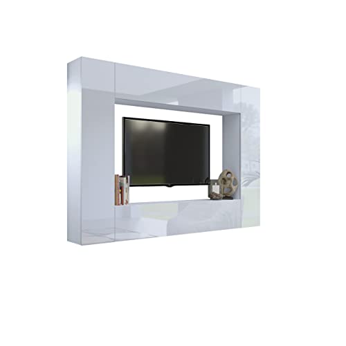 BROMARKT Premium Wohnwand Wohnzimmer Set 4 Teile - Wohnzimmer Schrank - Wohnzimmer Möbel mit Wandschrank- Wohnwand Modern - Wohnzimmerschrank Komplett Möbel - Hochglanz Weiß von BROMARKT