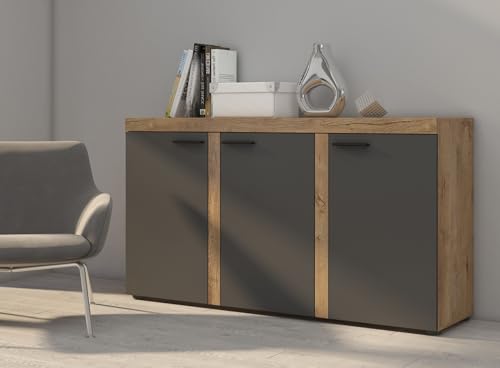 BROMARKT Samba Kommode - Kommode mit Regalen - Wohnzimmerschrank - Komodenschrank - Komode für Schlafzimmer und Wohnzimmer - Wohnzimmer Möbel - 148x82 cm - Graphit von BROMARKT