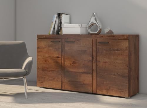 BROMARKT Samba Kommode - Kommode mit 3 Regalen - Wohnzimmerschrank - Komodenschrank - Komode für Schlafzimmer und Wohnzimmer - Wohnzimmer Möbel - 148x82 cm - Lefkas Eiche von BROMARKT