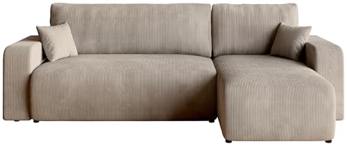 BROMARKT Sofa mit Schlaffunktion Couch L Cordstoff Sofa Bettkasten Schlafsofa für Wohnzimmer freistehend PUMI L Relaxsofa 3 sitzer 244x148x82 cm Beige von BROMARKT