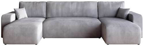 BROMARKT Sofa mit Schlaffunktion Couch U Cordstoff Sofa Bettkasten Wohnlandschaft für Wohnzimmer freistehend PUMI L Relaxsofa 3 sitzer 312x148x82 cm Hellgrau von BROMARKT