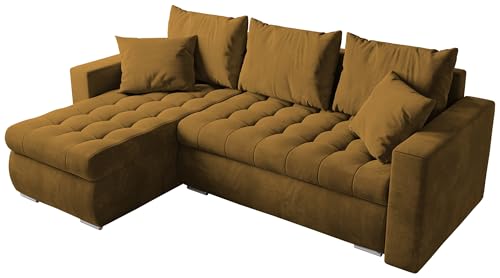 BROMARKT Sofa mit Schlaffunktion Ecksofa L-Form Schlafsofa Couch Bettkasten Wohnzimmer Möbel LUIS Couch 3 Sitzer Bett mit Bezugbehalter 238x150x72 Gelb von BROMARKT