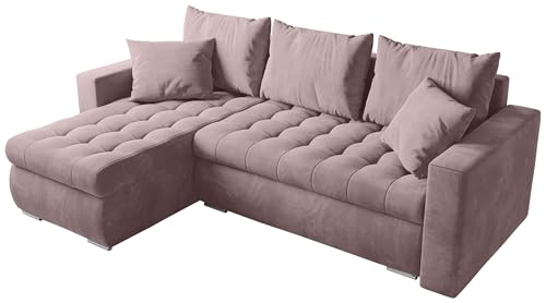 BROMARKT Sofa mit Schlaffunktion Ecksofa L-Form Schlafsofa Couch Bettkasten Wohnzimmer Möbel LUIS Couch 3 Sitzer Bett mit Bezugbehalter 238x150x72 Rosa von BROMARKT