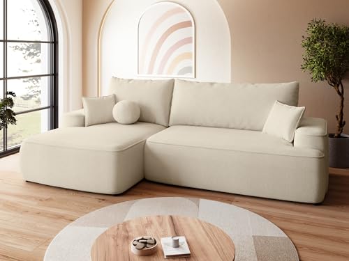BROMARKT Sofa mit Schlaffunktion Ecksofa L-Form mit Bettkasten Couch Polsterstoff Schlafsofa mit Relaxfunktion Carmello 250x150x90 cm Beige von BROMARKT