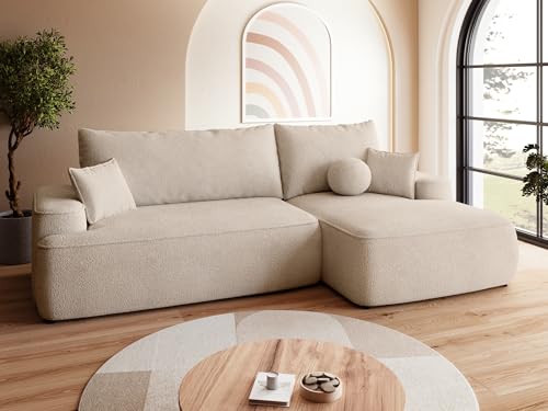 BROMARKT Sofa mit Schlaffunktion Ecksofa L-Form mit Bettkasten Couch Polsterstoff Schlafsofa mit Relaxfunktion Carmello 250x150x90 cm Beige von BROMARKT