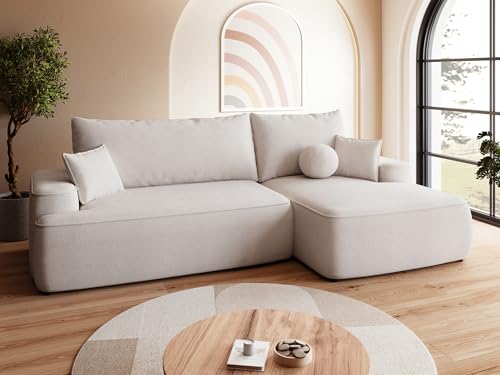 BROMARKT Sofa mit Schlaffunktion Ecksofa L-Form mit Bettkasten Couch Polsterstoff Schlafsofa mit Relaxfunktion Carmello 250x150x90 cm Creme von BROMARKT