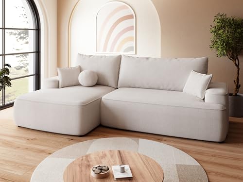 BROMARKT Sofa mit Schlaffunktion Ecksofa L-Form mit Bettkasten Couch Polsterstoff Schlafsofa mit Relaxfunktion Carmello 250x150x90 cm Creme von BROMARKT