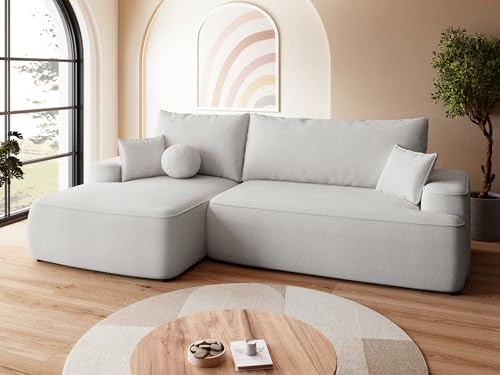 BROMARKT Sofa mit Schlaffunktion Ecksofa L-Form mit Bettkasten Couch Polsterstoff Schlafsofa mit Relaxfunktion Carmello 250x150x90 cm Hellgrau von BROMARKT