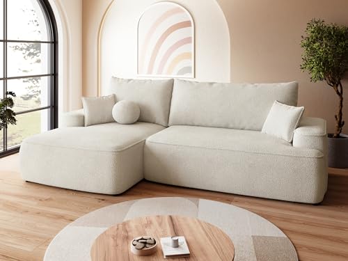 BROMARKT Sofa mit Schlaffunktion Ecksofa L-Form mit Bettkasten Couch Polsterstoff Schlafsofa mit Relaxfunktion Carmello 250x150x90 cm Vanilla von BROMARKT