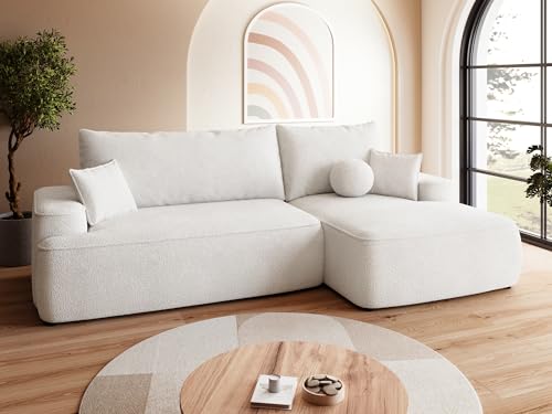 BROMARKT Sofa mit Schlaffunktion Ecksofa L-Form mit Bettkasten Couch Polsterstoff Schlafsofa mit Relaxfunktion Carmello 250x150x90 cm Weiß von BROMARKT