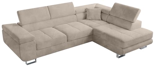 BROMARKT Sofa mit Schlaffunktion Ecksofa XXL Federn Couch Bettkasten Schlafsofa für Wohnzimmer Couch freistehend Anton Relaxfunktion Sofa 275x202x90 cm Beige Rechts von BROMARKT