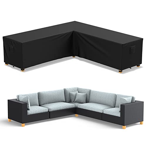 BROSYDA L-förmige Abdeckung Gartenmöbel 250x250x110x80cm, 600D Lounge Abdeckung l-Form Wasserdicht mit Belüftung, Schutzhülle Gartenmöbel für Rattan Ecksofa Abdeckung mit Schnallen, Kordeln von BROSYDA