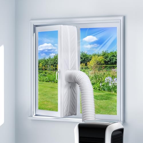 BROSYDA Klimaanlage Fensterabdichtung 300cm, Fensterabdichtung für Mobile Klimageräte mit Reißverschluss, Befestigungsbänder, Klebeband, Geeignet für tragbare Klimaanlagen (Rohr nicht inbegriffen) von BROSYDA