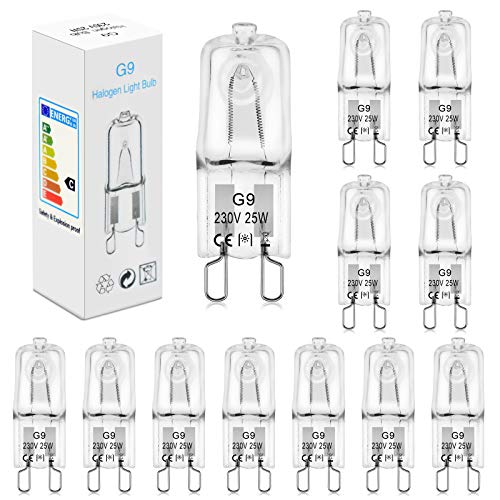 BROTOU 12er Pack G9 Halogenlampen, G9 Halogen Leuchtmittel 25W 230V 2800K Dimmbare G9 Halogen Glühbirnen für Backofenlampe Mikrowellen Herd Deckenleuchten (12er-25w) von BROTOU